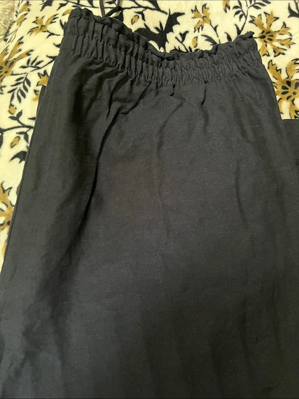 H&M Black Linen-Blend Elastic Waist Chinos